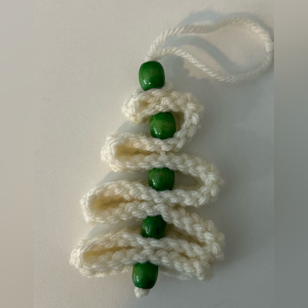 Handcrafted Ivory and Green Bead Holiday Ornament